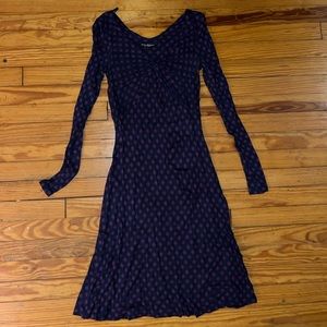 Betsey Johnson dress blue purple lattice longsleeve stretch vneck M vintage 90s